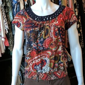 Lucky Brand Banded Waist Detailed Neckline Top